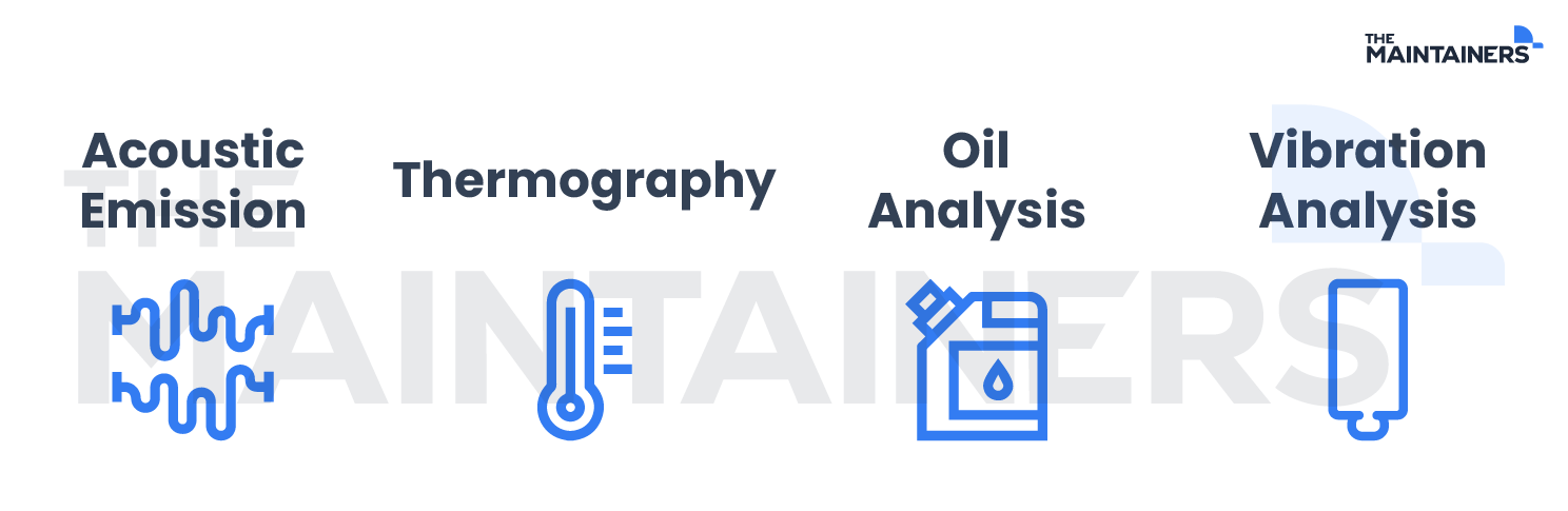 icons for each acoustic emission, thermography, oil analysis, and vibration analysis